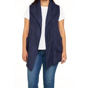 Le Mode Cardigan Womens Medium Plaid Blanket Wrap Open Front Pocket Cozy Sweater